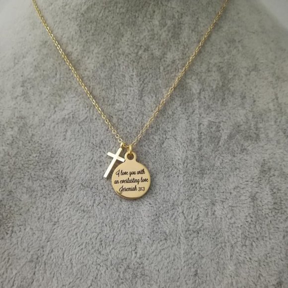 Gold Christian Cross Bible Scripture Necklace - Picture 3 of 5
